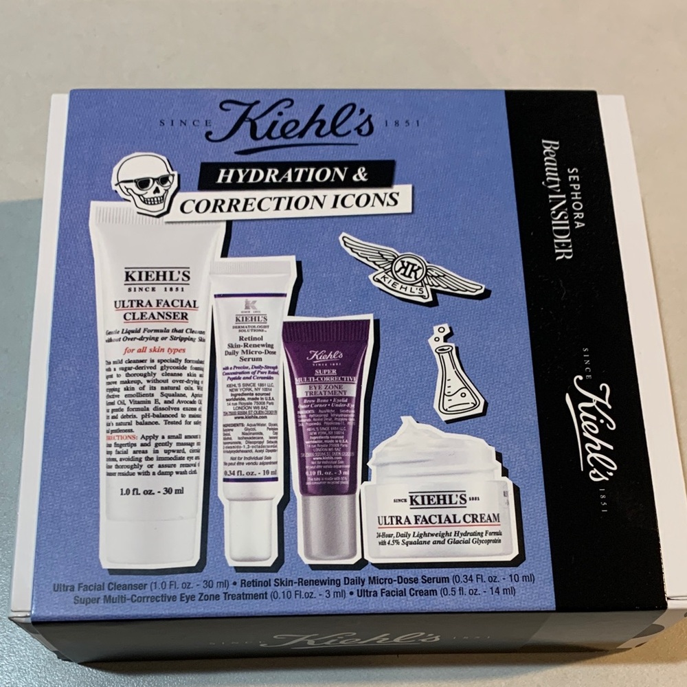 Kiehl's Skincare Essentials Set with Purple and White Accents
